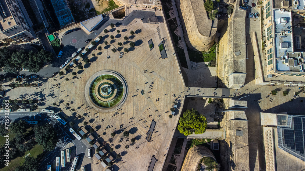 Aerial landscape in capital city Valetta, Mediterranean sea, Malta