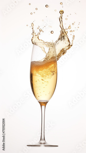Explosion of champagne splashes in a glass. 