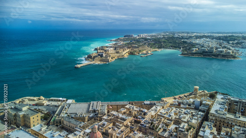 Fototapeta Naklejka Na Ścianę i Meble -  Aerial landscape in capital city Valetta, Mediterranean sea, Malta
