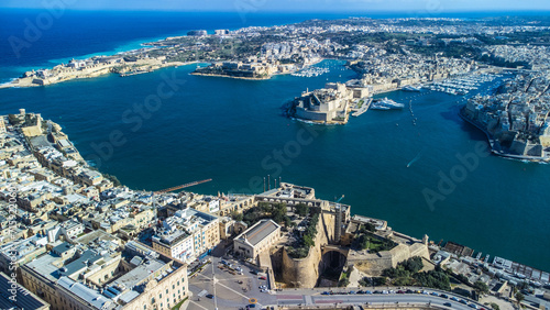 Aerial landscape in capital city Valetta, Mediterranean sea, Malta