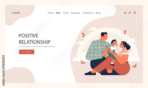 Positive relationships web banner or landing page. Loving family connection and friends support. Harmonious mutual communication. Warm relations between people. Flat vector illustration