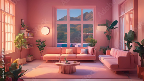 cube cutout of an isometric living room, 3d art, pastel colors, soft lighting, high detail, artstation, concept art, behance, ray tracing © Zulfi_Art