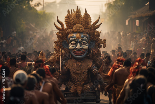 mass celebration of the new year in Indonesia and the statue of Nyepi is carried in the festival