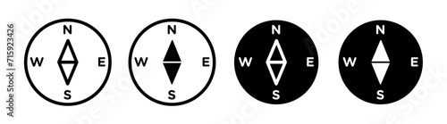 Compass Line Icon. Circle Map Orientation Icon in black and white Color.