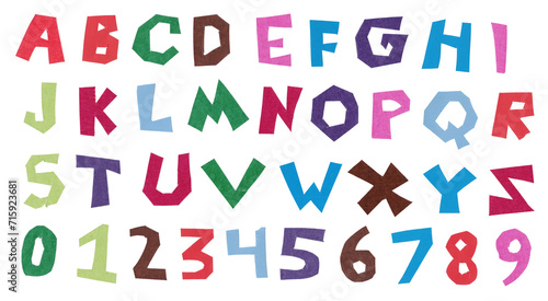Color Paper Cutout Letters and Numbers Realistic Comic