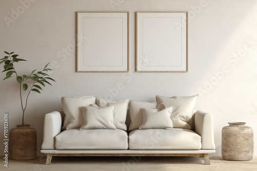 Mock-up For Poster in Modern Living Room For Interior Design Earth Tones Home Decor
