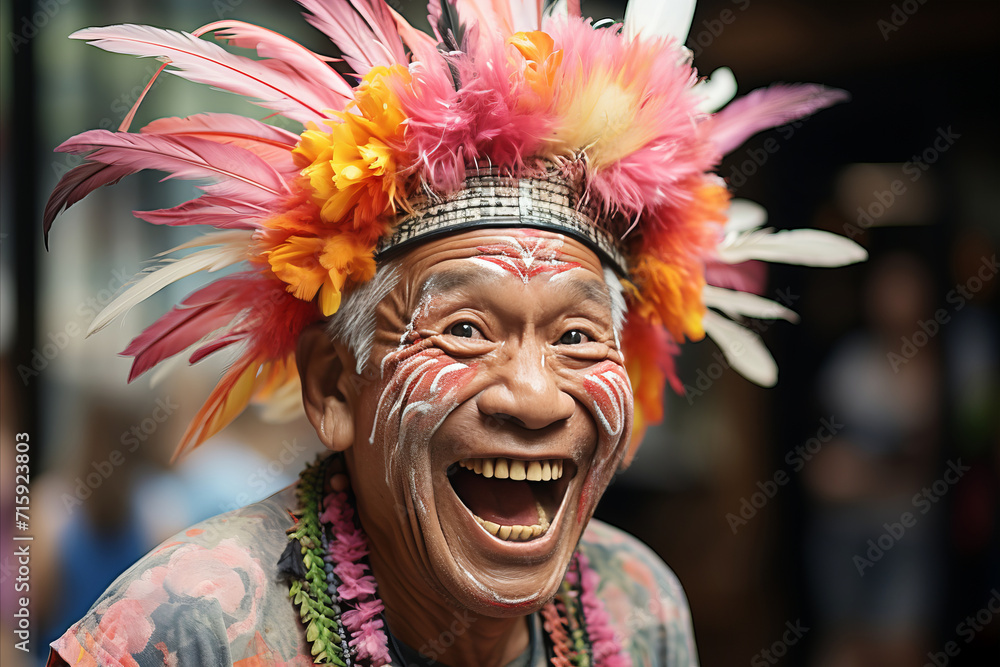 Elderly indonesian man celebrating nyepi festival in traditional costume, indonesian cultural event