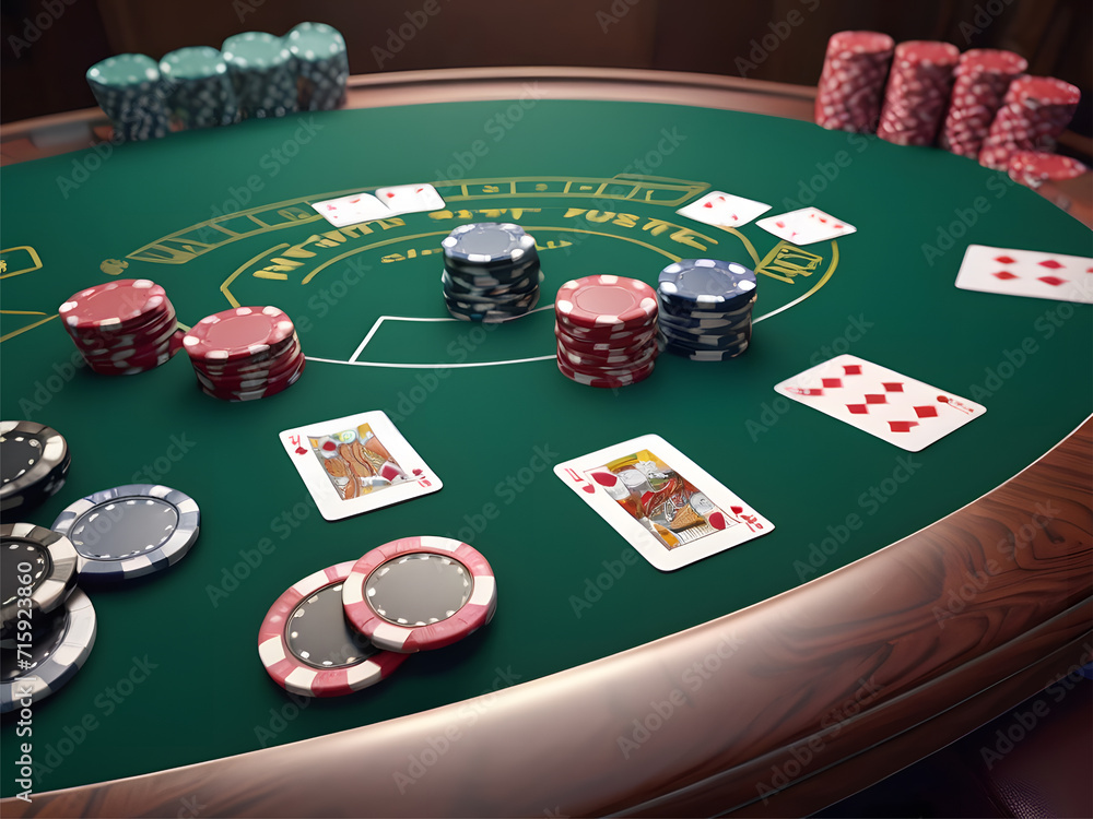 Poker Table with Cards and Chips. Generative AI Poker Table with Cards and Chips. Generative AI