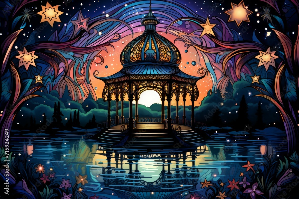 Fototapeta premium Whimsical starlight gazebos - Generative AI