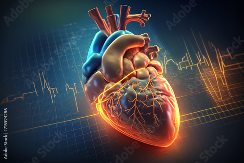 Anatomy of human heart on ecg medical background photo