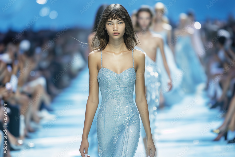 Naklejka premium Model in Designer Gown at Fashion Gala Runway Show