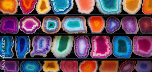 Multicolored geodes and geometric shapes and crystals for wallpaper or background 003