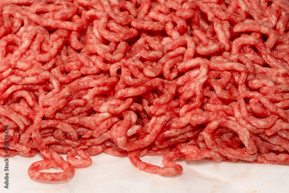 Raw minced beef close-up, top view. Raw minced beef close-up, top view.