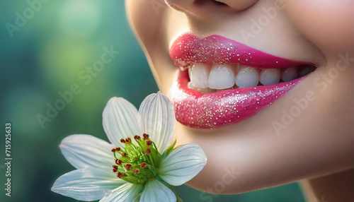 Usta kobiece, różowa szminka, tło