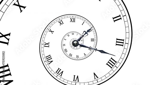 Infinity clock with roman numerals. Time spiral. 2d animation. 4k stock footage