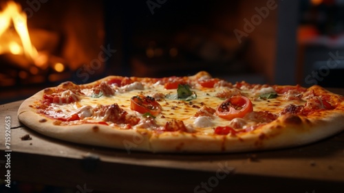 A close-up of a freshly baked pizza beautiful image Ai generated art