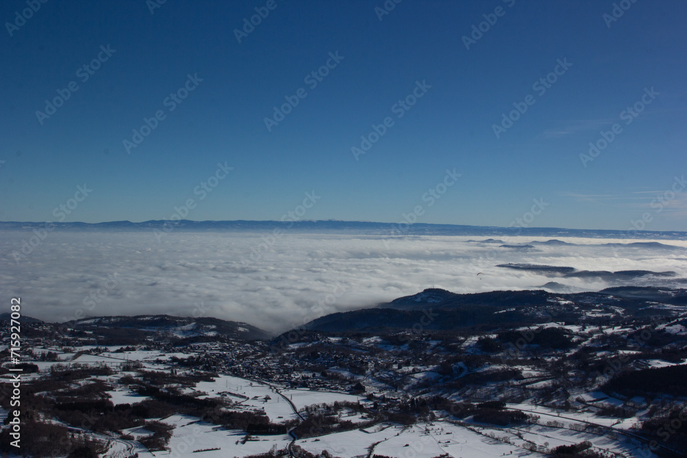 ocean of clouds over the mountains