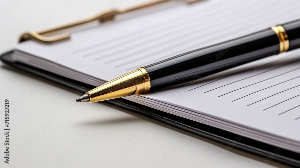 Elegant Pen on Professional Document, Close-Up Detail Elegant Pen on Professional Document, Close-Up Detail