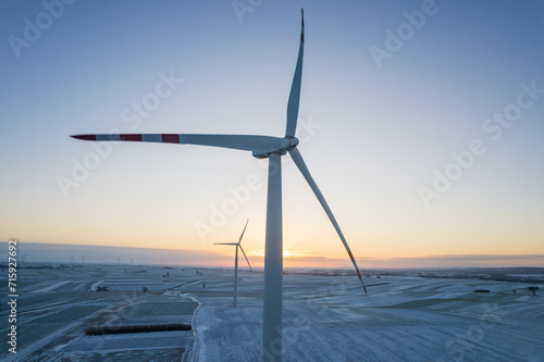 Aerial view of wind turbine field