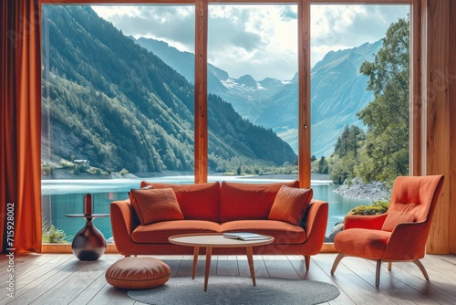 Scandinavian Modern Living Room with Coral Sofa and Armchair  © DVS