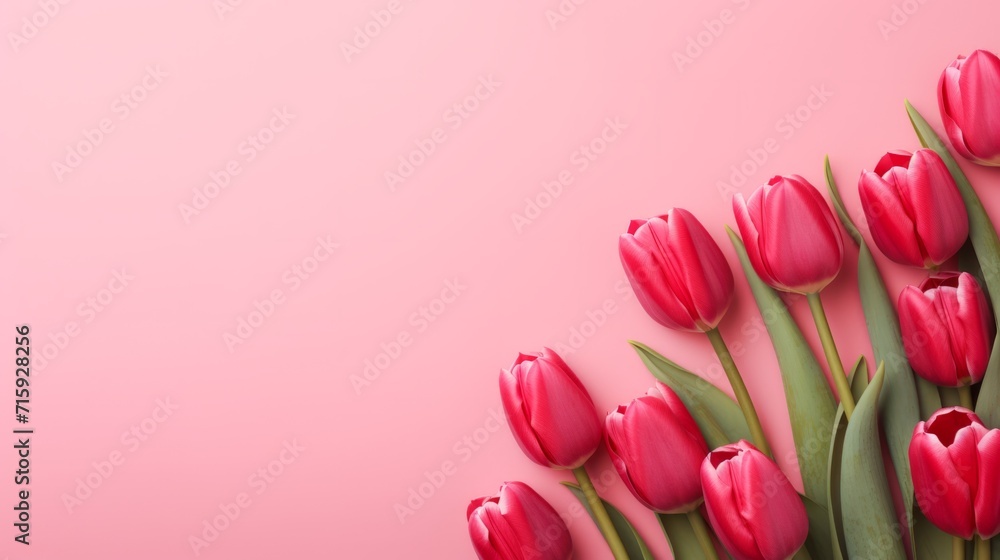 A bunch of red tulips on a pink background A bunch of red tulips on a pink background