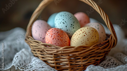 basket with colorful eggs for Easter