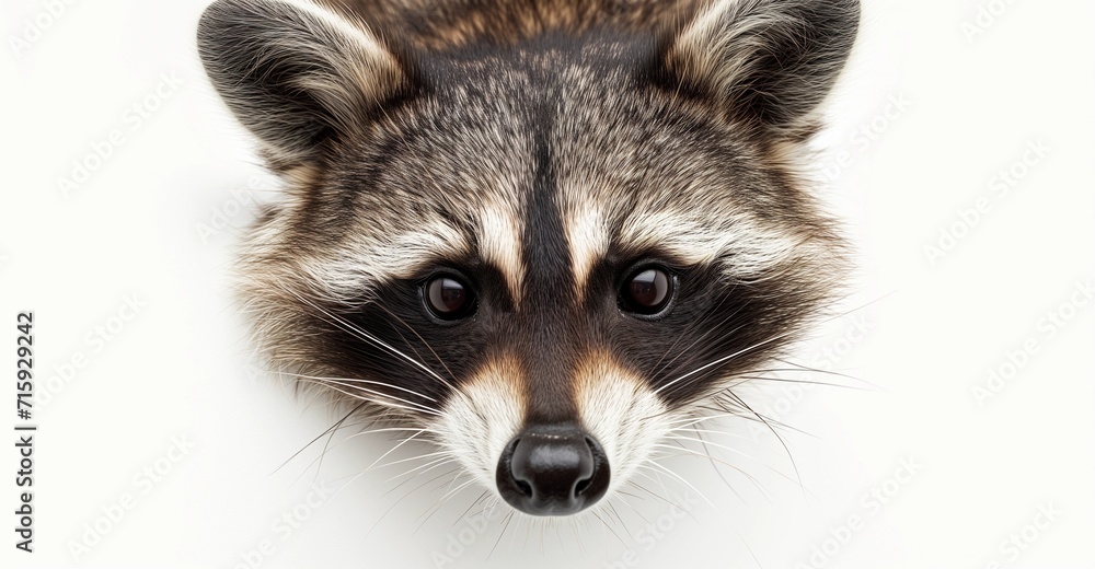 Curious Raccoon Portrait on White Background