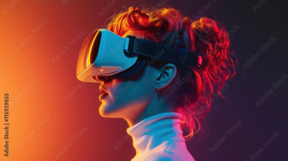 © DVS - Red haired Woman wearing VR headset, side view © DVS - Red haired Woman wearing VR headset, side view