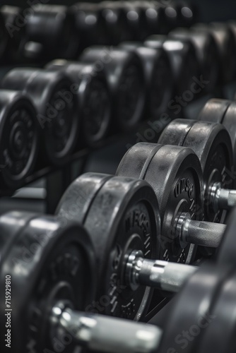 Row of Dumbbells in Fitness Gym