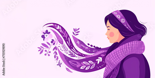 Vector illustration for International women's day, march 8. Represented with purple tones. Generated AI.