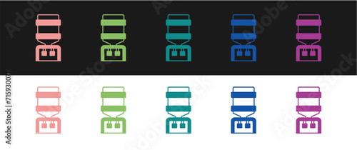 Set Water cooler for office and home icon isolated on black and white background. Water dispenser. Bottle office, plastic and liquid. Vector