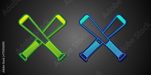 Green and blue Crossed baseball bat icon isolated on black background. Vector