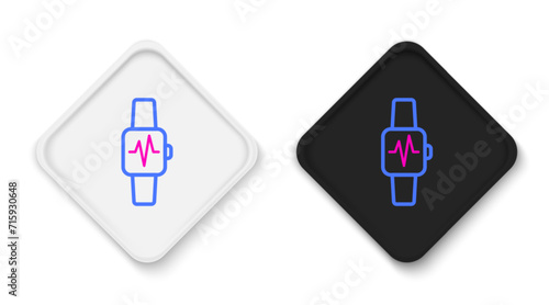 Line Smart watch showing heart beat rate icon isolated on white background. Fitness App concept. Colorful outline concept. Vector