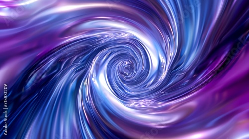 An ethereal vortex of vivid blue and purple hues, created through fractal art, captures the eye with its mesmerizing abstract colorfulness