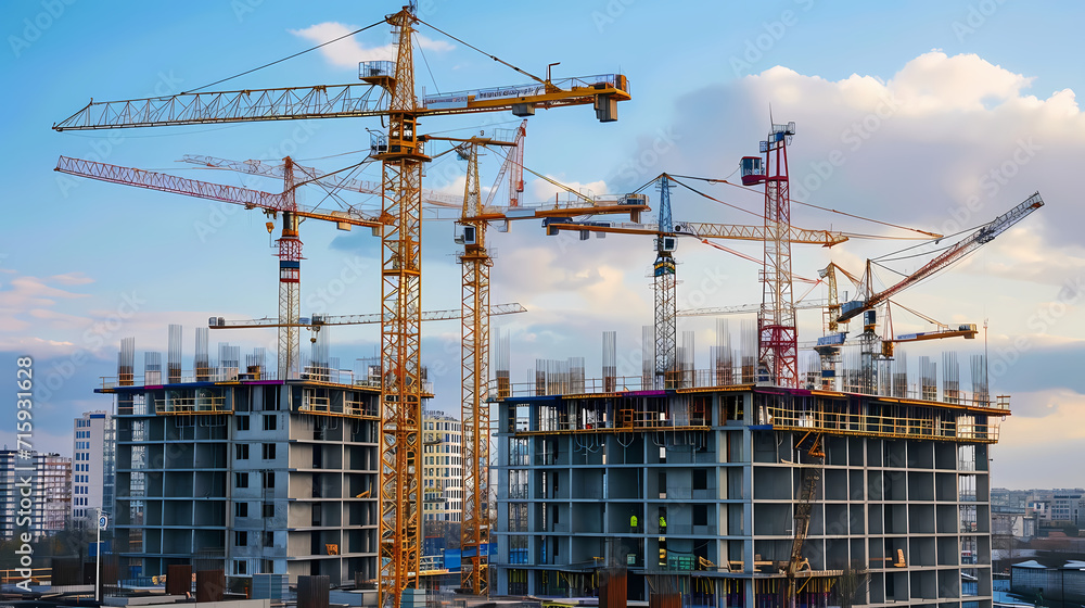 Vast Construction Scene with Cranes Developing a New Complex