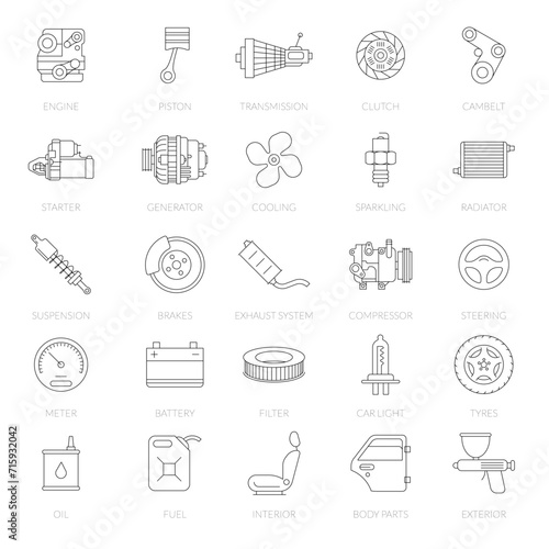 Car service thin line icon set.