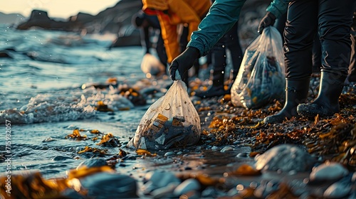 unrecognizable, people, volunteers, person, helps, working, clean, beach, picking, trash, bags, pollution, contamination, shoreline, sea, sand, collecting, group, team, ecology, environment, disaster, photo