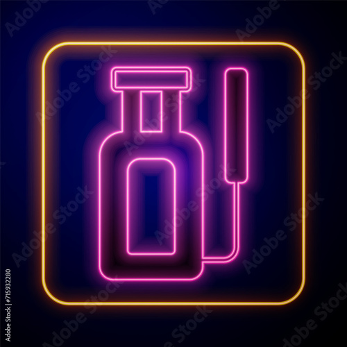 Glowing neon Garden sprayer for water, fertilizer, chemicals icon isolated on black background. Vector