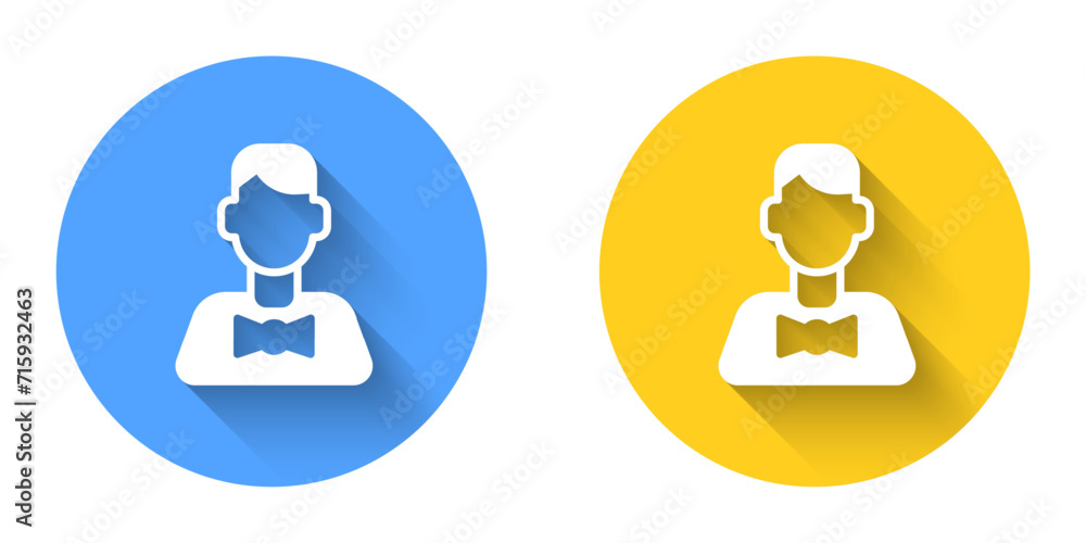 White Casino dealer icon isolated with long shadow background. Casino croupier. Circle button. Vector White Casino dealer icon isolated with long shadow background. Casino croupier. Circle button. Vector