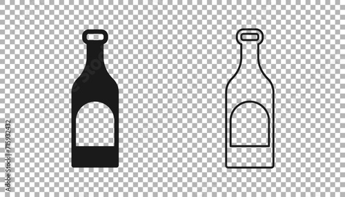 Black Bottle of wine icon isolated on transparent background. Vector