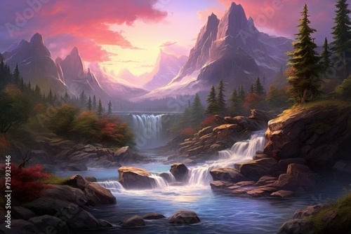 Mesmerizing Thundering Waterfall Amidst a Pristine Mountain Wilderness.