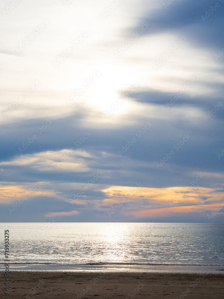 Landscape horizon view point vertical summer sea beach nobody wind wave cool holiday calm sunset sky evening day time look calm nature tropical beautiful ocean water travel Koh Muk Trang Thailand