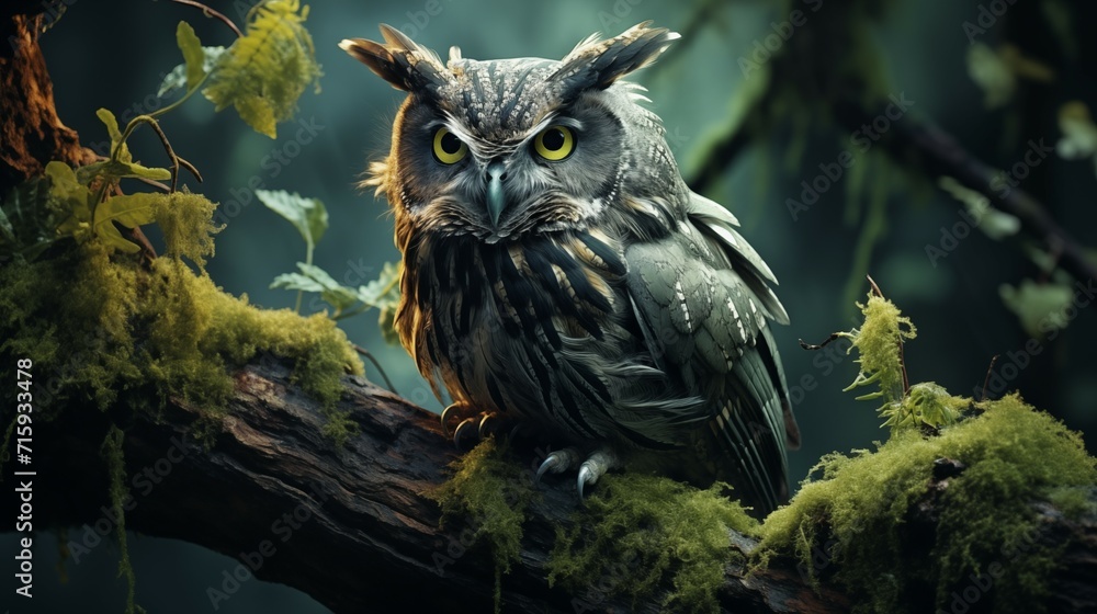 Close-Up Shot of a Wise Old Owl Perched on Moss Close-Up Shot of a Wise Old Owl Perched on Moss