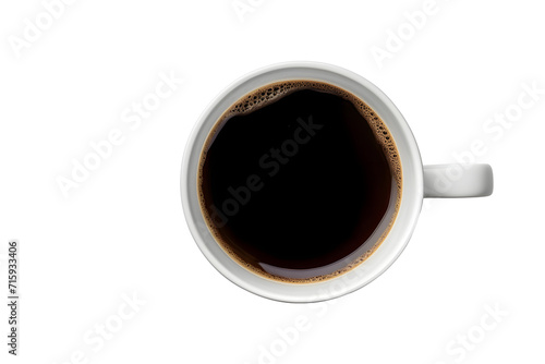 white coffee cup / mug with hot black coffee, isolated design element, top view / flat lay photo