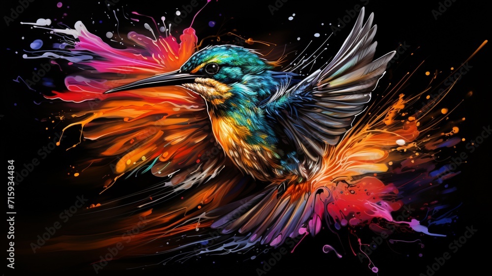 Fototapeta premium A hummingbird hyper detailed ice t-shirt design Ai generated art
