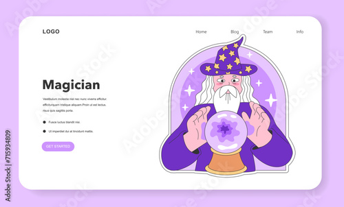 Personality psychological archetype web or landing. Character characteristics. Magician collective unconscious prototype. Flat vector illustration
