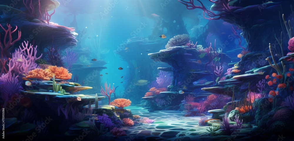Mesmerizing vibrant coral garden teeming with underwater life in crystal-clear waters.