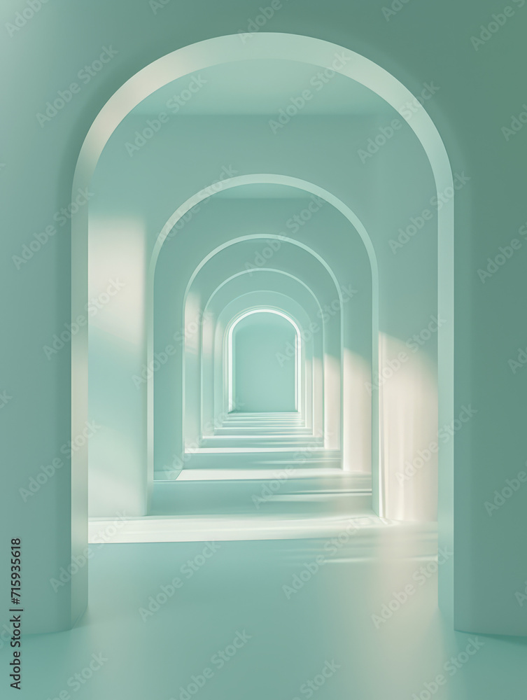 Minimalist blue and white curving tunnel creating a serene abstract passage. Minimalist blue and white curving tunnel creating a serene abstract passage.