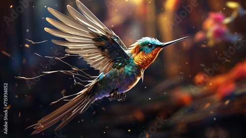 A small flying colorful kingfisher bird digital art Ai generated art photo