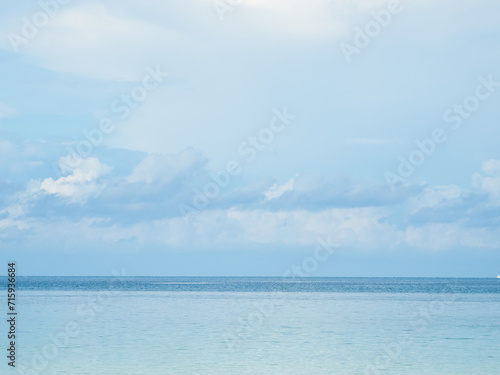 Landscape beautiful summer panorama horizon look view tropical shore open sea beach cloud clean blue sky background calm nature ocean wave water nobody travel at Koh Muk Trang Thailand sun day time
